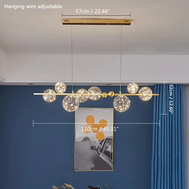 Afralia™ Gold LED Glass Bubble Chandelier for Dining Room and Restaurant