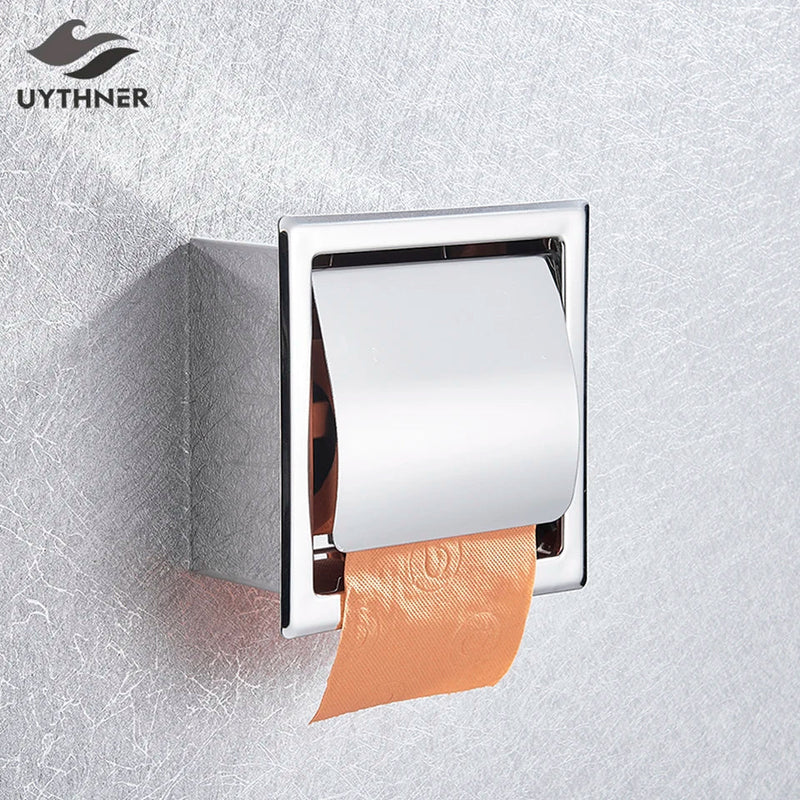 Afralia™ Bathroom Paper Holder Matte Black/Chrome Wall-Mounted Towel Rack & Roll Paper Box