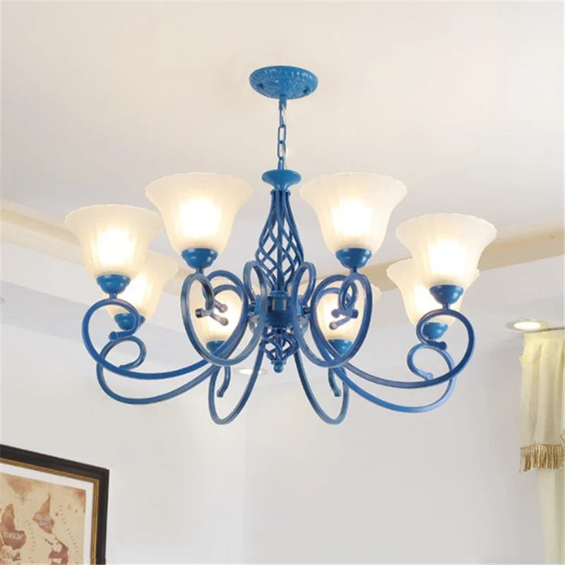 Afralia™ Vintage Blue Chandelier with Glass Lampshade for Home Lighting