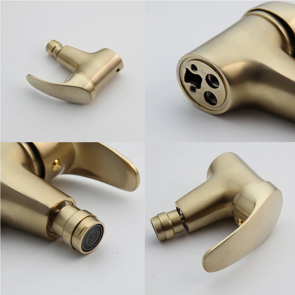 Afralia™ Brushed Gold Basin Mixer Tap - Solid Brass Vessel Vanity Faucet