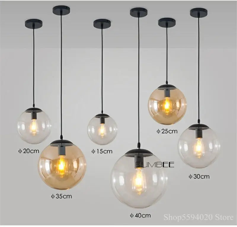 Afralia™ Nordic Glass Ball Pendant Lights Retro Loft Industrial Hanging Lamp