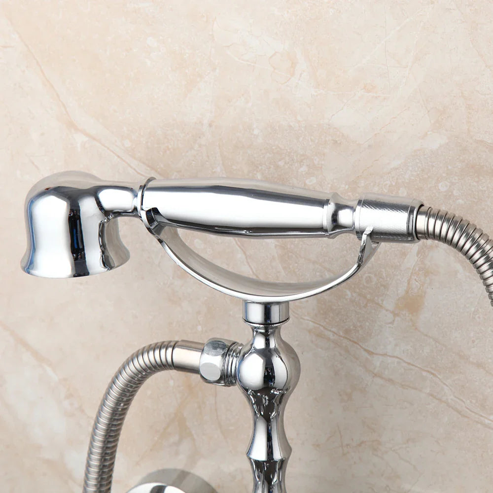 Afralia™ Brass Bathroom Faucet Set with Hand Shower - Wall Mounted Chrome Water Mixer