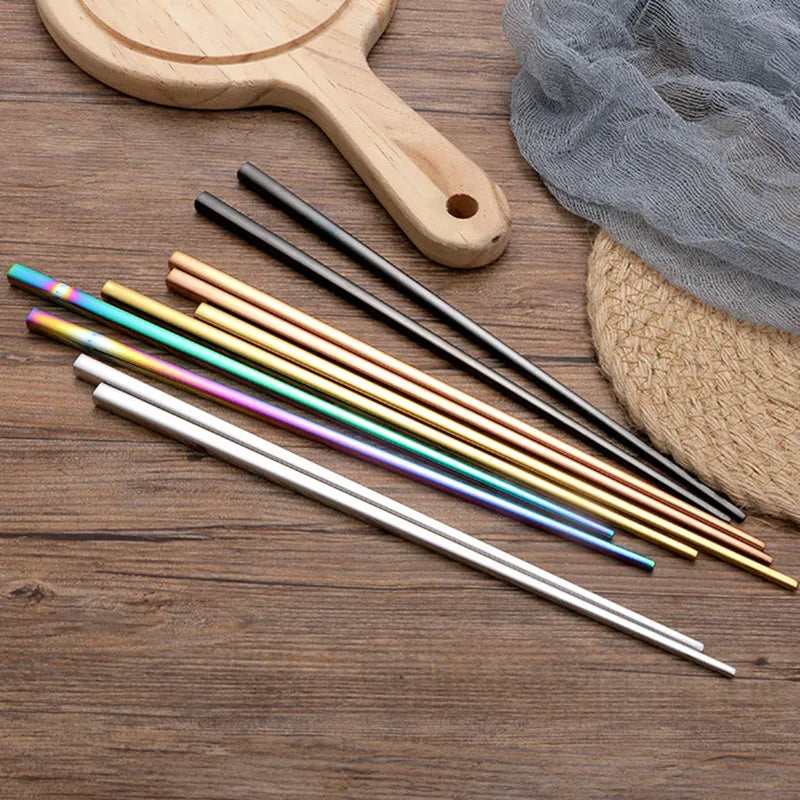 Afralia™ Stainless Steel Rainbow Chopsticks Set for Kitchen Dining Sushi Noodles