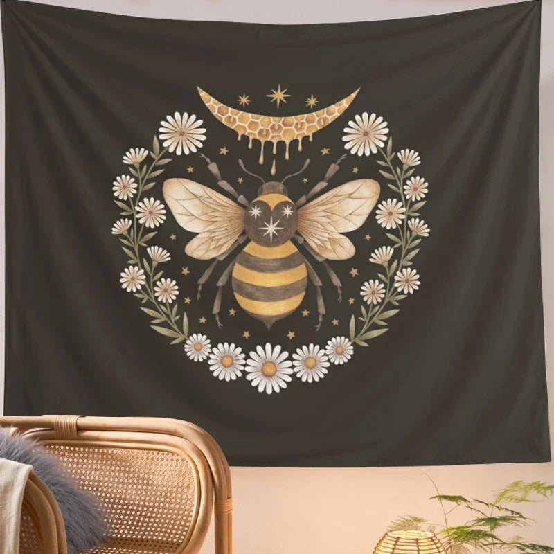 Afralia™ Honey Floral Bee Daisy Flower Wall Decor Tapestries for Bedroom and Living Room