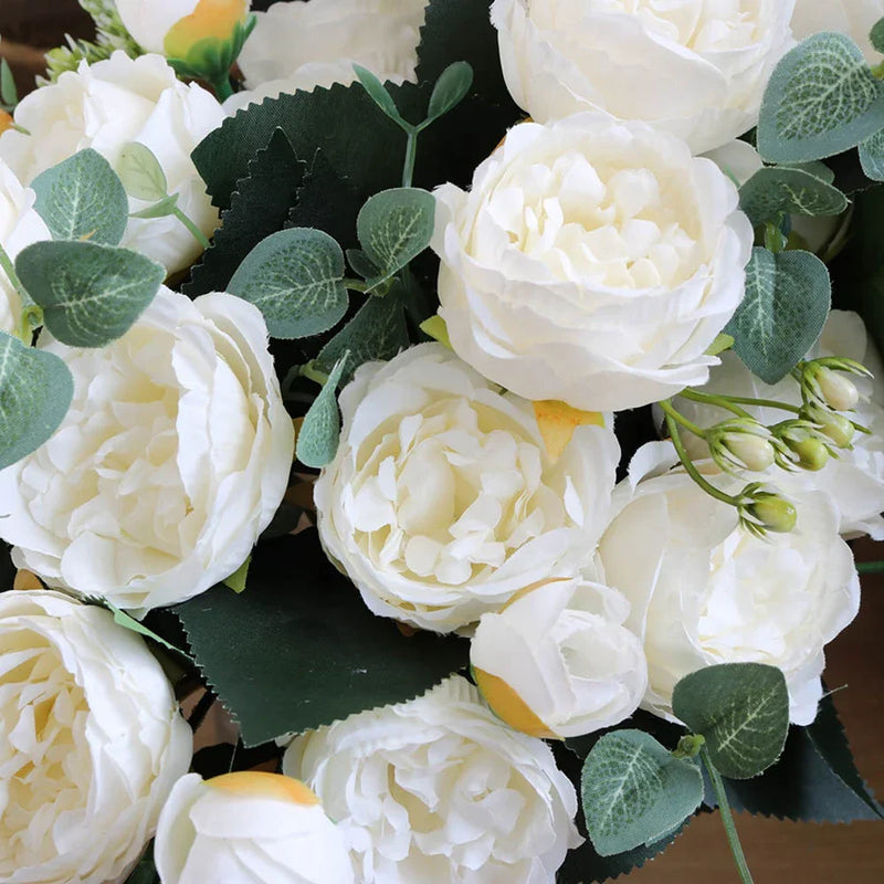 Afralia™ White Peony Rose Bouquet for Home Decor - Silk Artificial Flowers