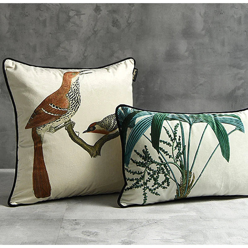 Afralia™ Magpies & Branch Velvet Cushion Cover 50X50cm