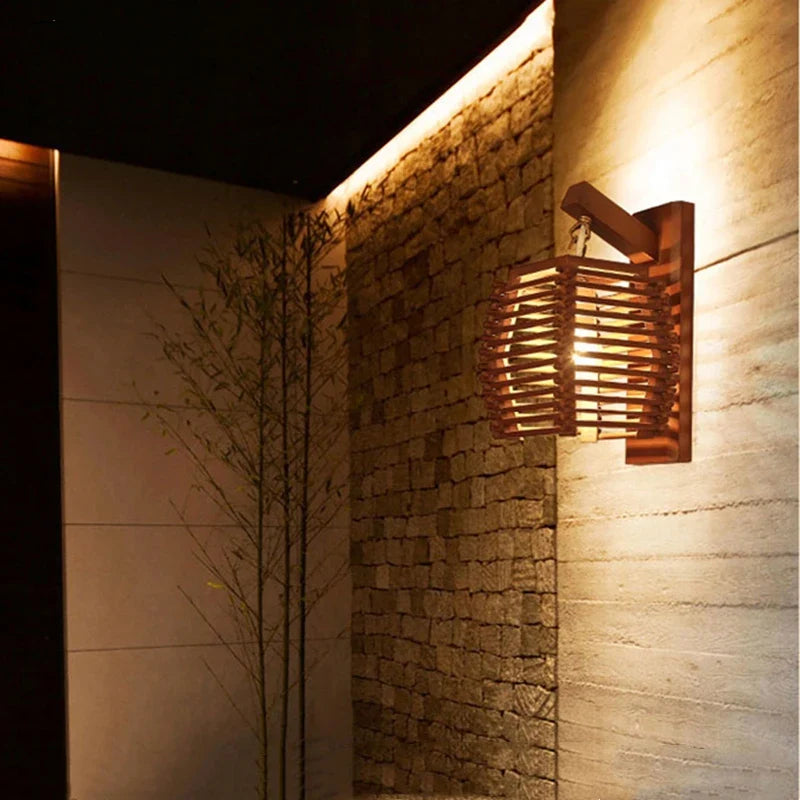 Afralia™ Bamboo Wall Sconce Light for Aisle Corridor Hotel Restaurant Cafe