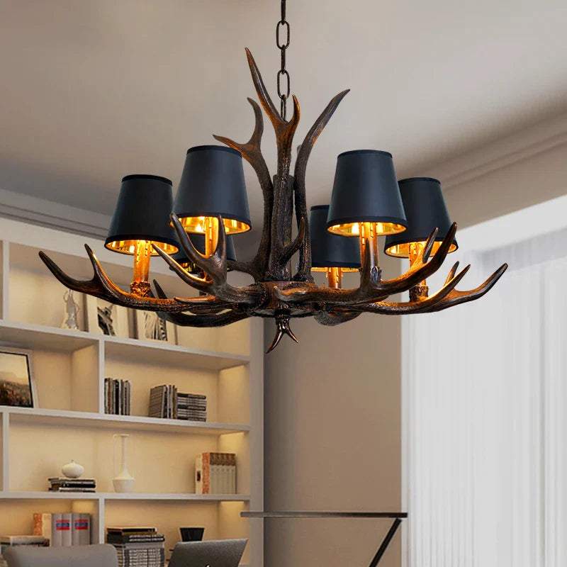 Afralia™ Antler Chandelier Rustic Resin Restaurant Cafe Decor Vintage Art Deco Lamp
