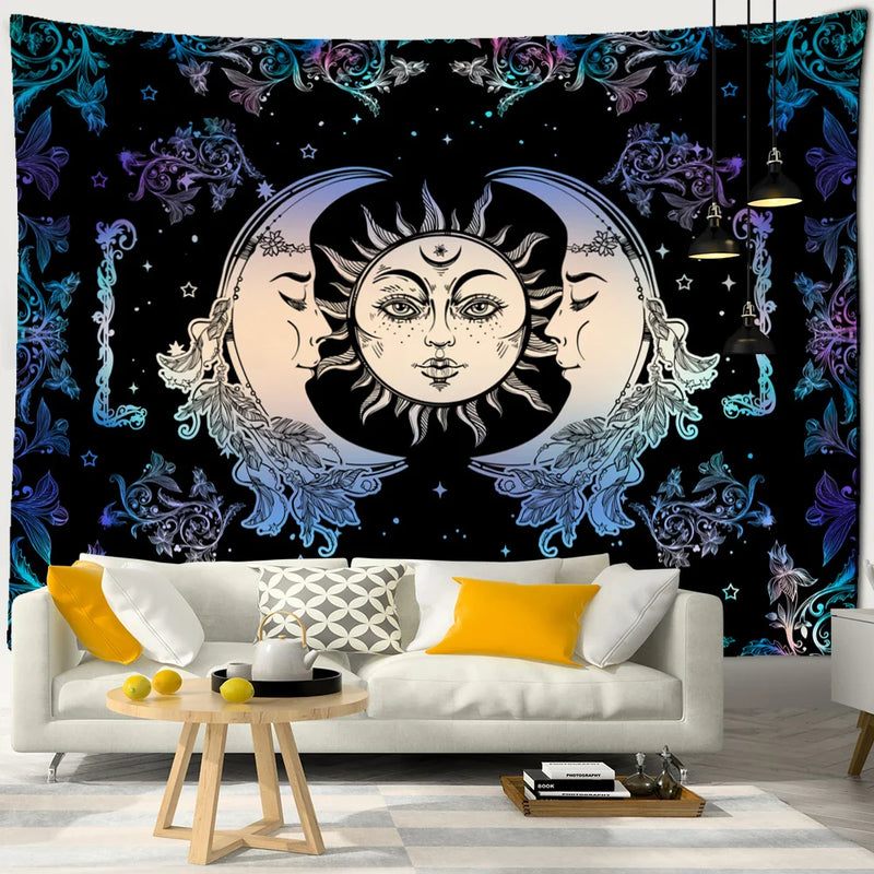 Afralia™ Sun Moon Universe Tapestry: Colorful Hippie Wall Hanging for Home Decor