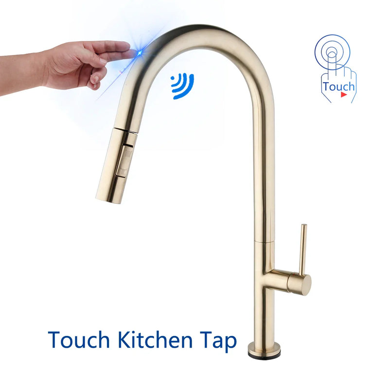 Afralia™ Smart Sensor Kitchen Faucet with Pull Out Sprayer, Brushed Golden Finish