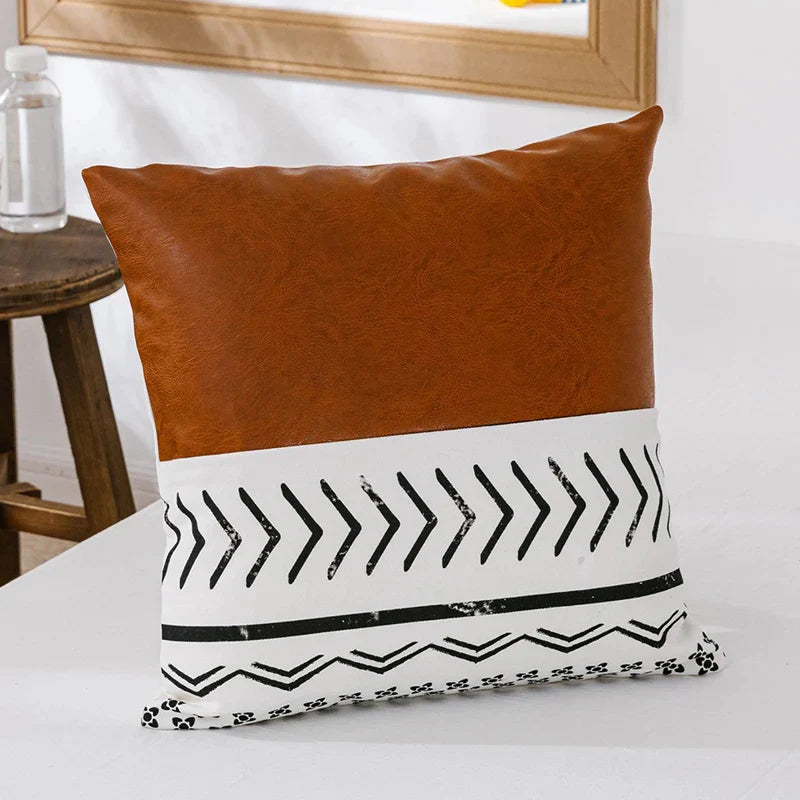 Afralia™ Brown Faux Leather Cotton Cushion Cover 45x45cm/35x50cm Modern Design