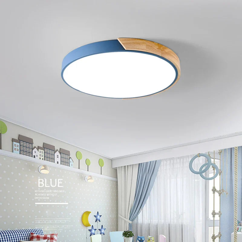 Afralia™ Wood LED Ceiling Light 5cm Ultra-thin Remote Control Living Dining Kids Room