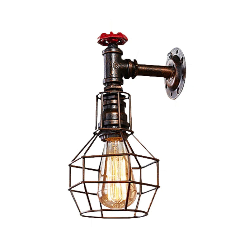 Afralia™ Vintage Industrial Iron Rust Wall Lamp Retro Cage Sconce for Living Room