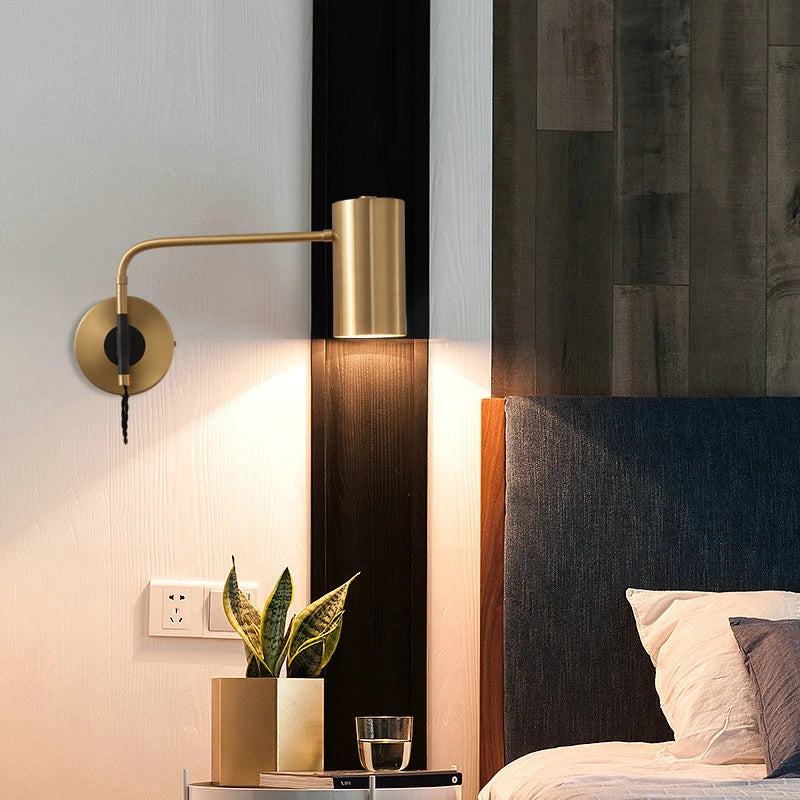 Afralia™ Copper Nordic Bedroom Bedside Wall Light Luxury Living Room Long Arm Wall Lamp