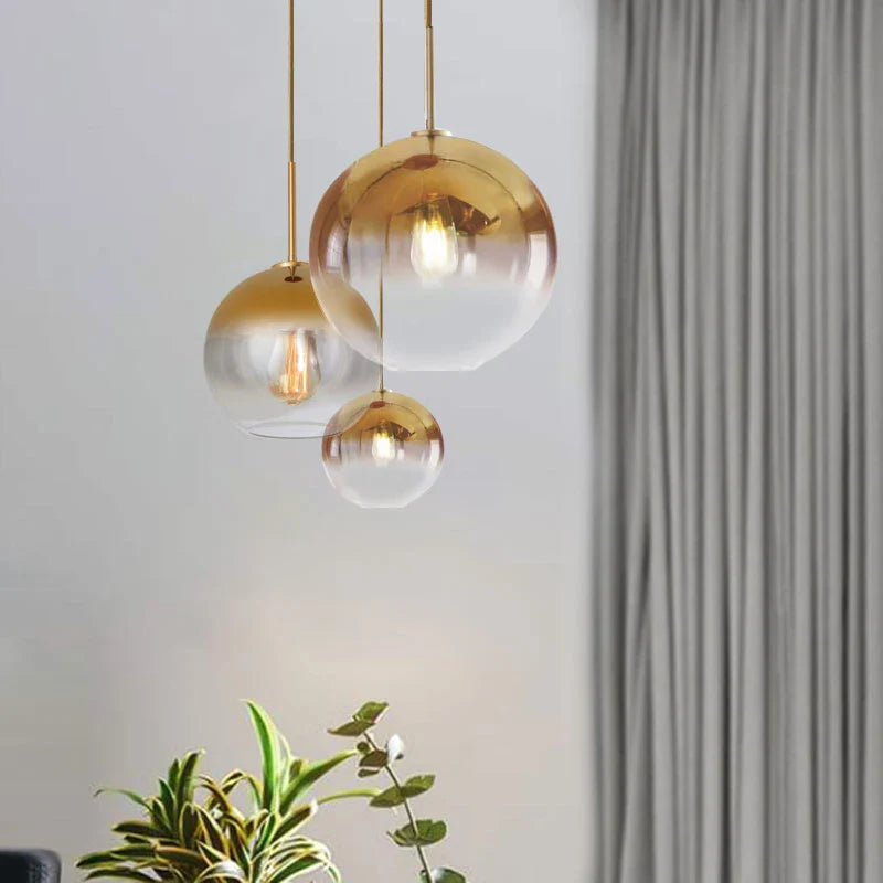 Afralia™ Gradient Glass Ball Chandelier LED E27 Lamp for Hotel, Bar, and Bedroom