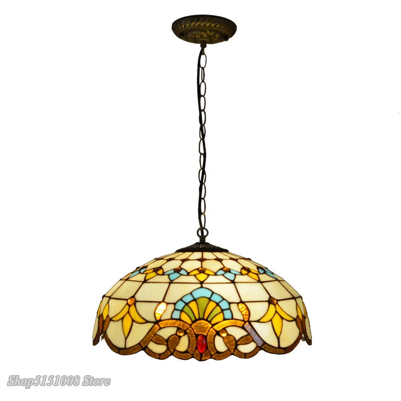 Afralia™ Baroque Tiffany Pendant Light Stained Glass Chandelier for Home Dining Room E27