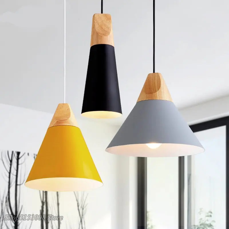 Nordic Wood Pendant Light Colorful Modern Restaurant Kitchen Bedroom Hanglamp Afralia™