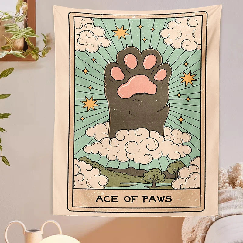 Afralia™ Tarot Cat Paws Tapestry Wall Hanging for Bohemian Witchcraft Decor