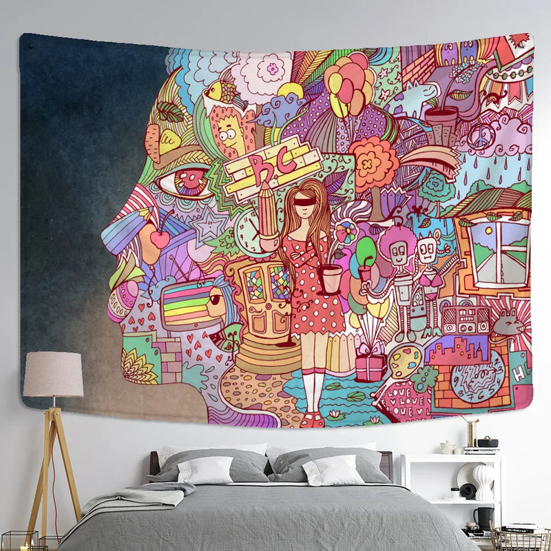 Afralia™ Cat Paws Tapestry: Bohemian Witchcraft Tarot Card Psychedelic Hippie Girl Dorm Decor