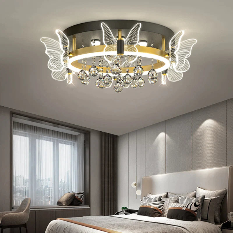 Afralia™ Elegant Butterfly Flower Crystal Ceiling Lamp for Romantic Home Decor