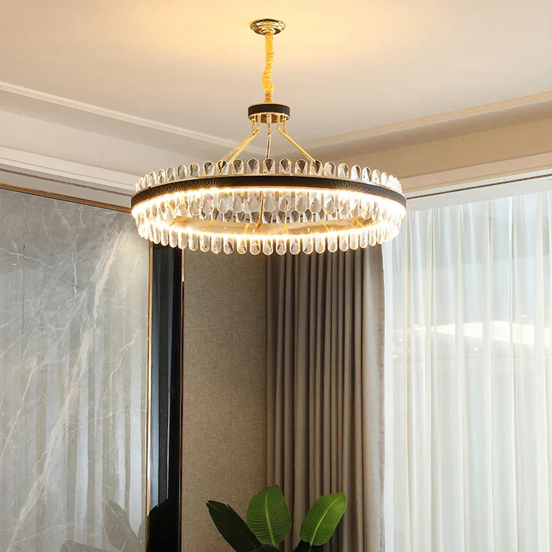 Afralia™ Gold Stainless Steel Crystal Chandelier for Dinning Room