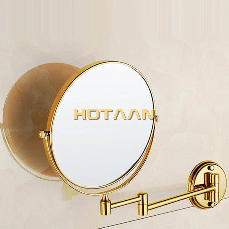 Afralia™ Gold Brass Wall Mounted Double Cosmetic Mirror 8 Inch, 1:1 and 1:3 Magnification