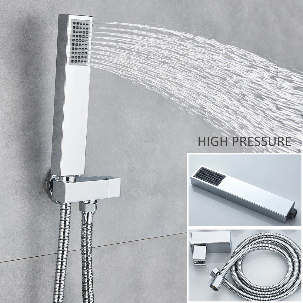 Afralia™ Chrome Shower Faucet Set with Rainfall Shower, Hot/Cold Mixer, Handshower, Rotate Spout