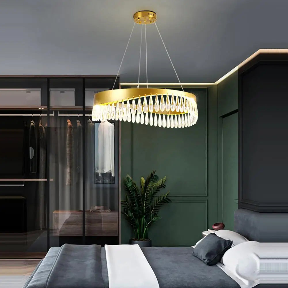 Afralia™ Crystal Stainless Steel LED Chandelier for Foyer