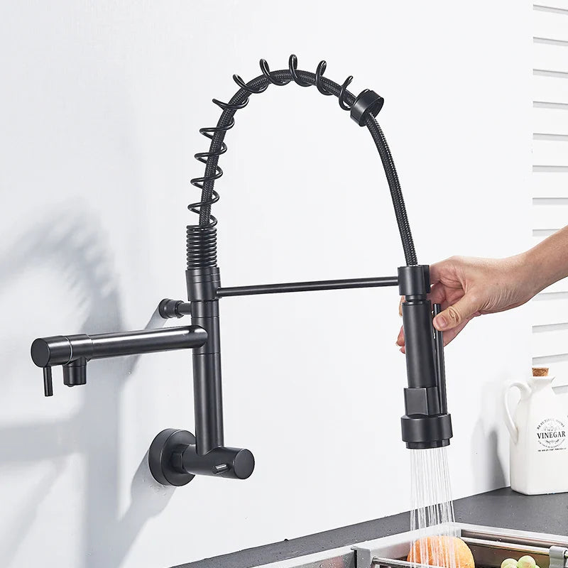 Afralia™ Matte Black Pull Down Kitchen Faucet with Dual Spouts