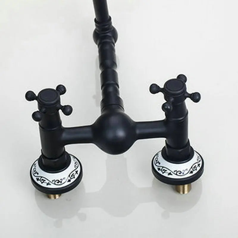 Afralia™ Black Swivel Wall Mounted Bathroom Faucet with Ceramic Base - 2 Handles