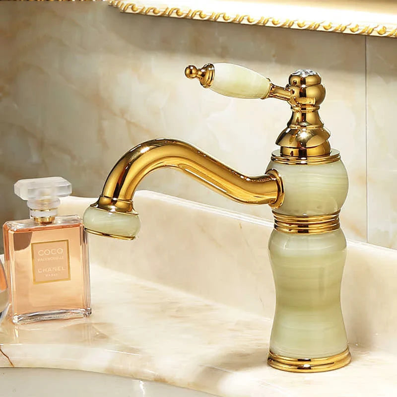 Afralia™ Brass and Jade Bathroom Basin Sink Faucet Gold Mixer Tap
