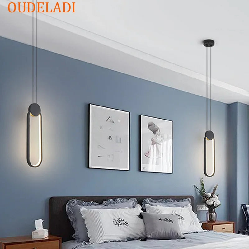 Afralia™ Black Ring Pendant Lamp: Minimalist Nordic Design, Dimmable LED, Long Wire