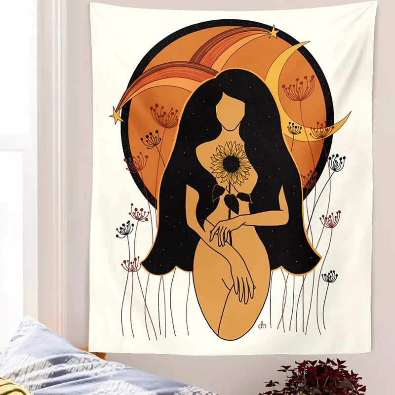 Afralia™ Psychedelic Mushroom Woman Tapestry Wall Hanging for Hippie Decor and Mental Health Art