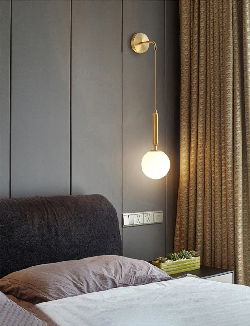 Afralia™ Modern Gold Black Hanging Wall Lamp with Glass Lampshade for Bedroom Decor