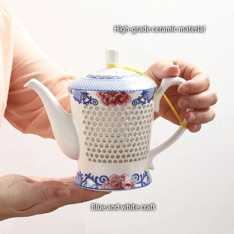 Afralia™ Blue White Porcelain Tea Set Kungfu Teaware Green Puer Tea Cup Pot Teatime Set