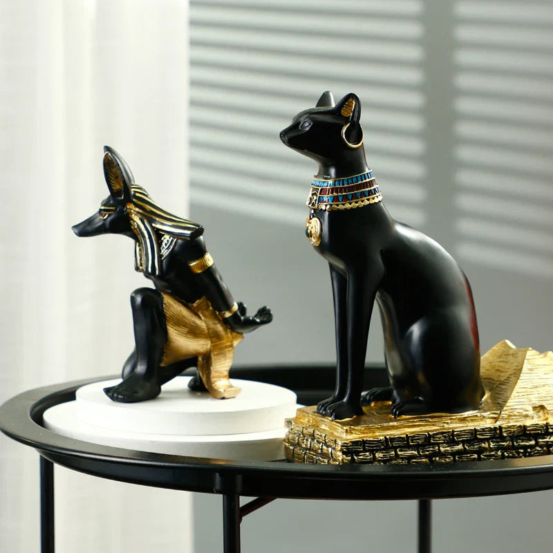 Afralia™ Egyptian Cat & Dog God Wine Rack: Modern Home Decoration Figurines & Holder