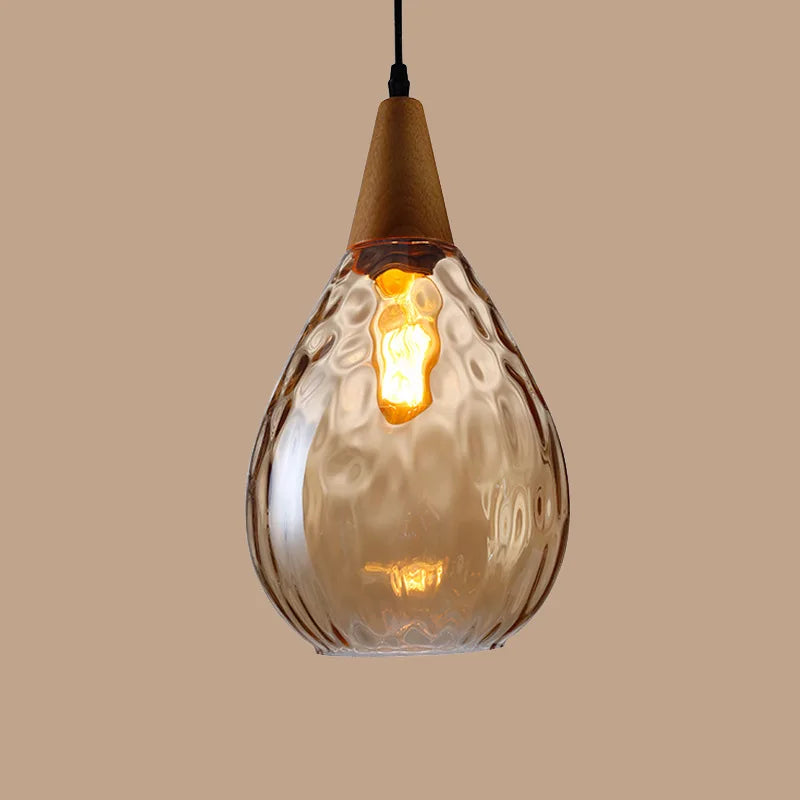 Afralia™ Glass Wooden Pendant Lamp: Modern Creative Hanging Lighting for Living Room, Restaurant, Bar.