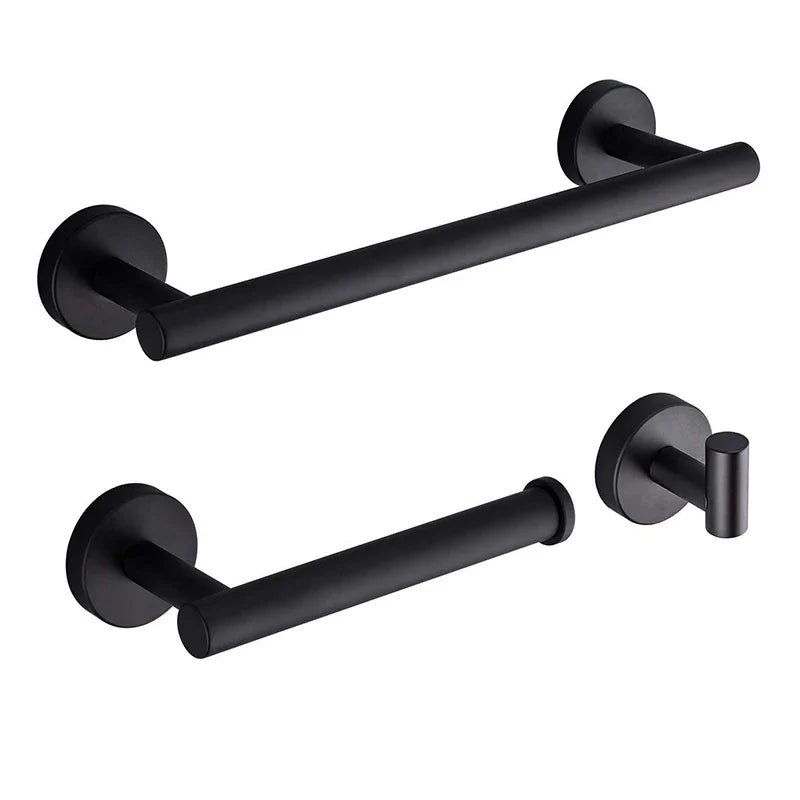 Afralia™ Black Stainless Steel Bathroom Set: Robe Hook, Towel Rail, Shelf, Tissue Holder