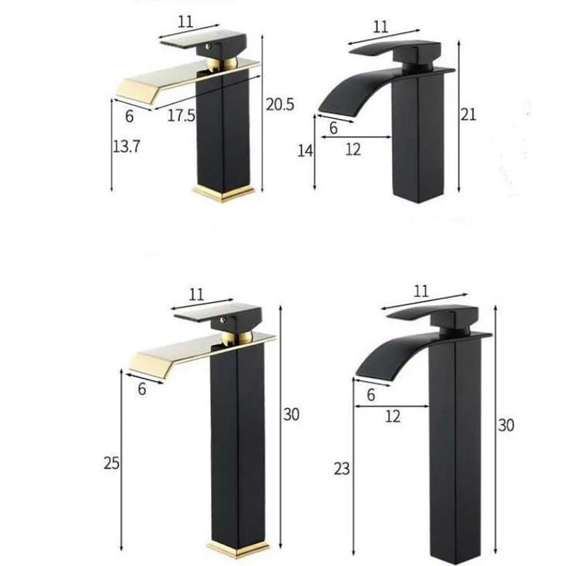Afralia™ Waterfall Brass Basin Faucet Gold/Black Bathroom Mixer Tap Hot Cold Sink
