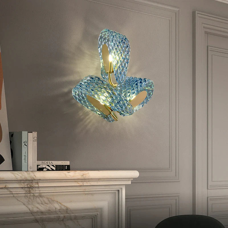 Afralia™ Copper Glass Blue Beauty Designer Wall Sconce LED Wall Light