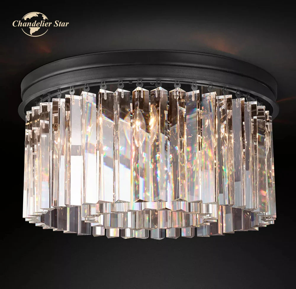 Afralia™ Modern Brass Chrome Black Crystal Ceiling Lights for Bedroom and Living Room