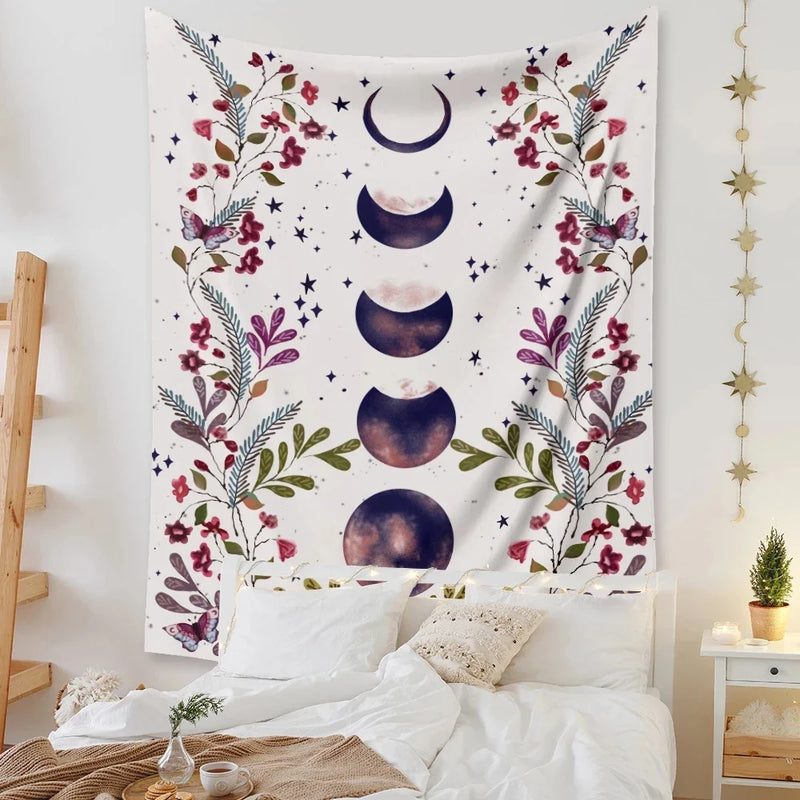 Psychedelic Moon & Starry Sky Tapestry by Afralia™ - Room & Dorm Decor Art