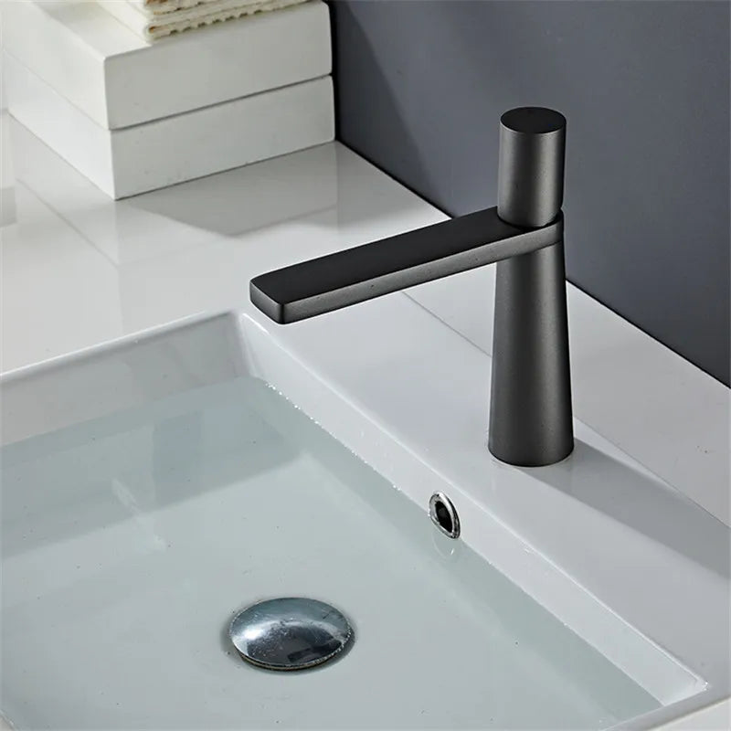 Afralia™ Basin Faucet: Black/Grey Brass Bathroom Mixer Tap, Single Handle Hot Cold Lavatory