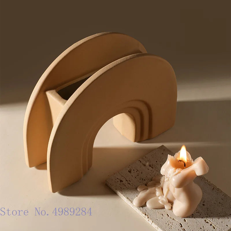 Afralia™ Geometric Stripes Ceramic Vase for Home Decoration and Flower Arrangement Craft