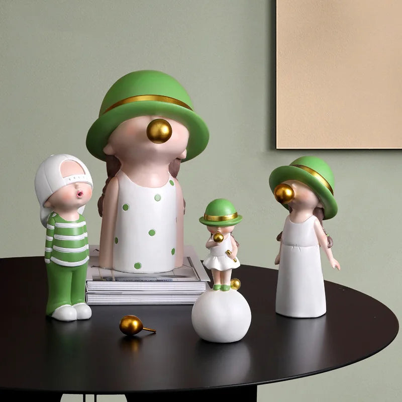 Afralia™ Bubble Gum Blowing Character Statue for Modern Home Decor