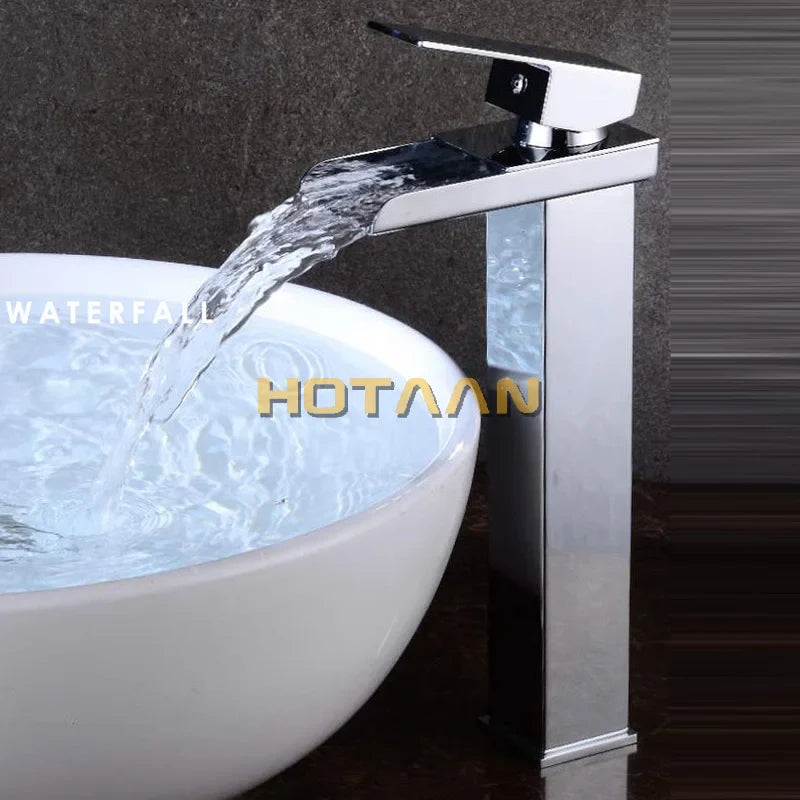 Afralia™ Waterfall Brass Basin Faucet Single Lever Single Hole Bathroom Mixer Chrome Tap