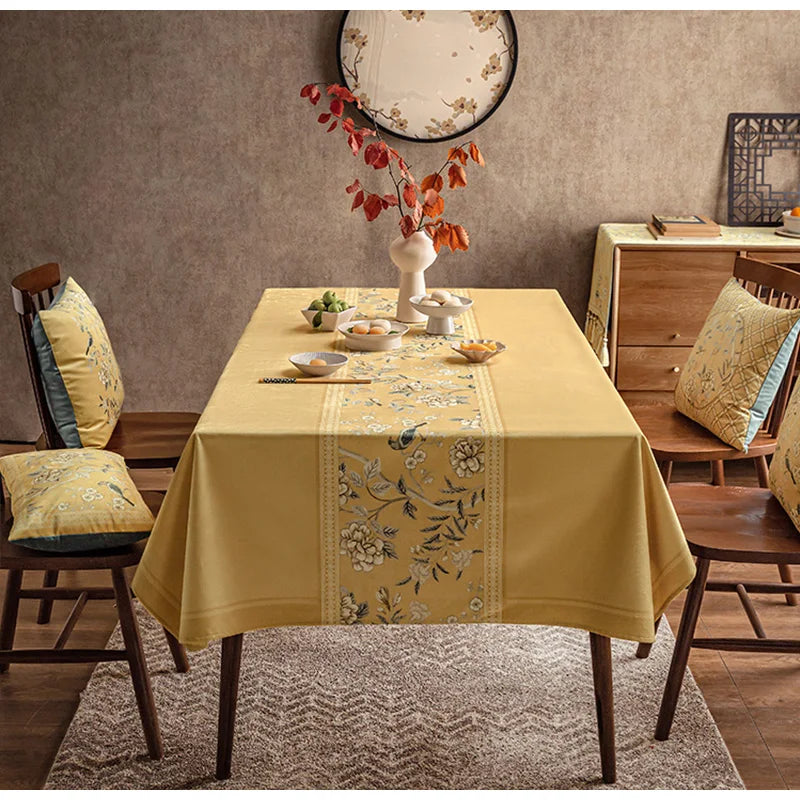 Afralia™ Vintage Chinese-American Style Tablecloth in Turmeric Yellow for Dining and Wedding Decor