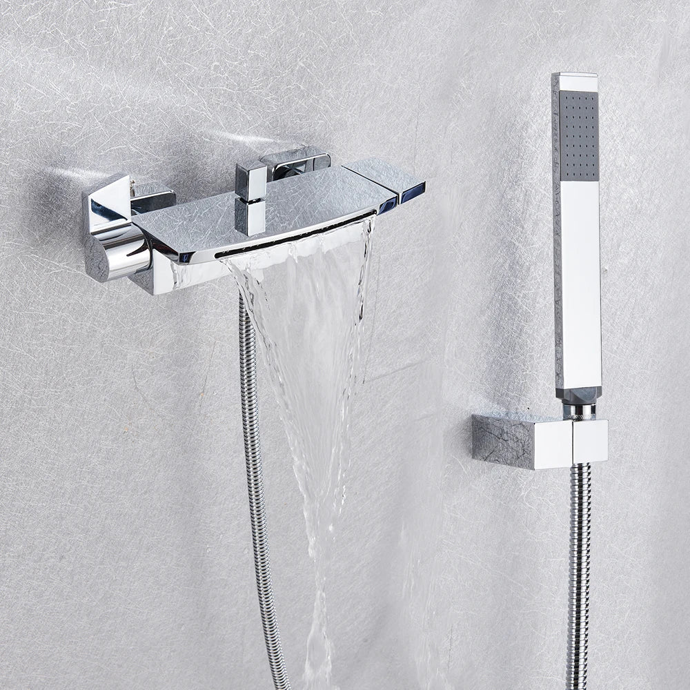 Afralia™ Dual Handle Waterfall Shower Bathtub Mixer Tap with Handshower