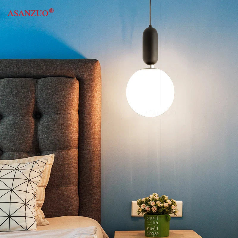 Afralia™ Glass Ball LED Bedside Pendant Lamp