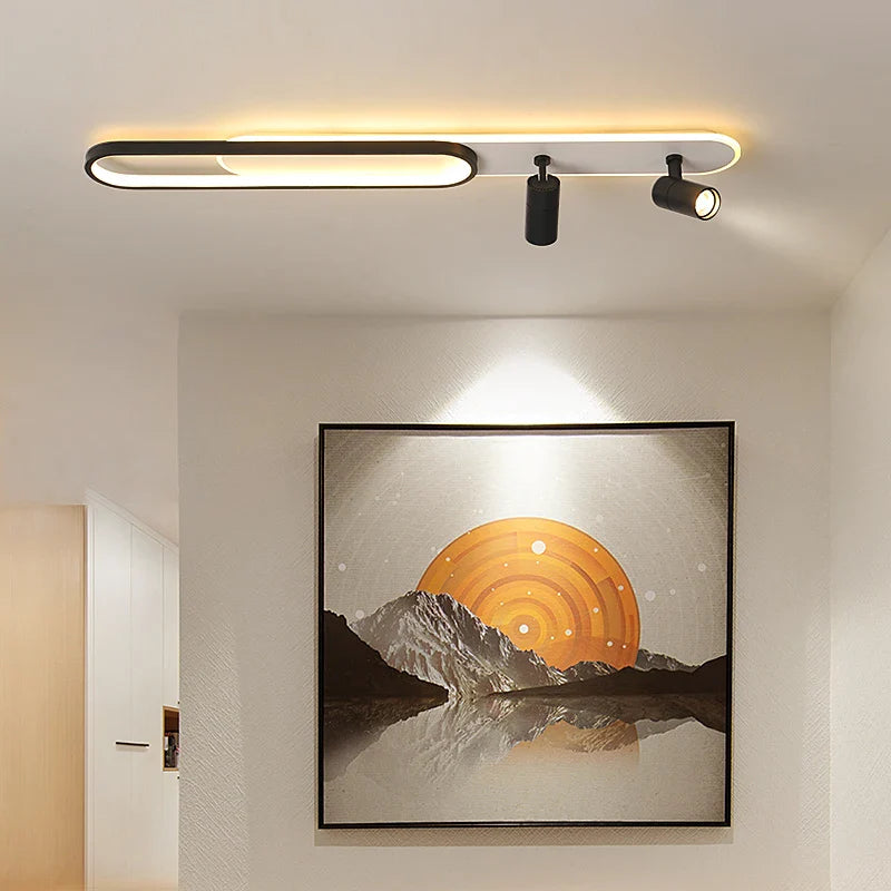 Afralia™ Acrylic LED Chandelier with Spotlights, Black/Gold, Living Room Bedroom Lighting